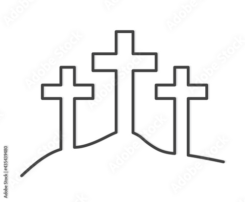three crosses on the hill, crucifixion of Jesus Christ concept- vector illustration