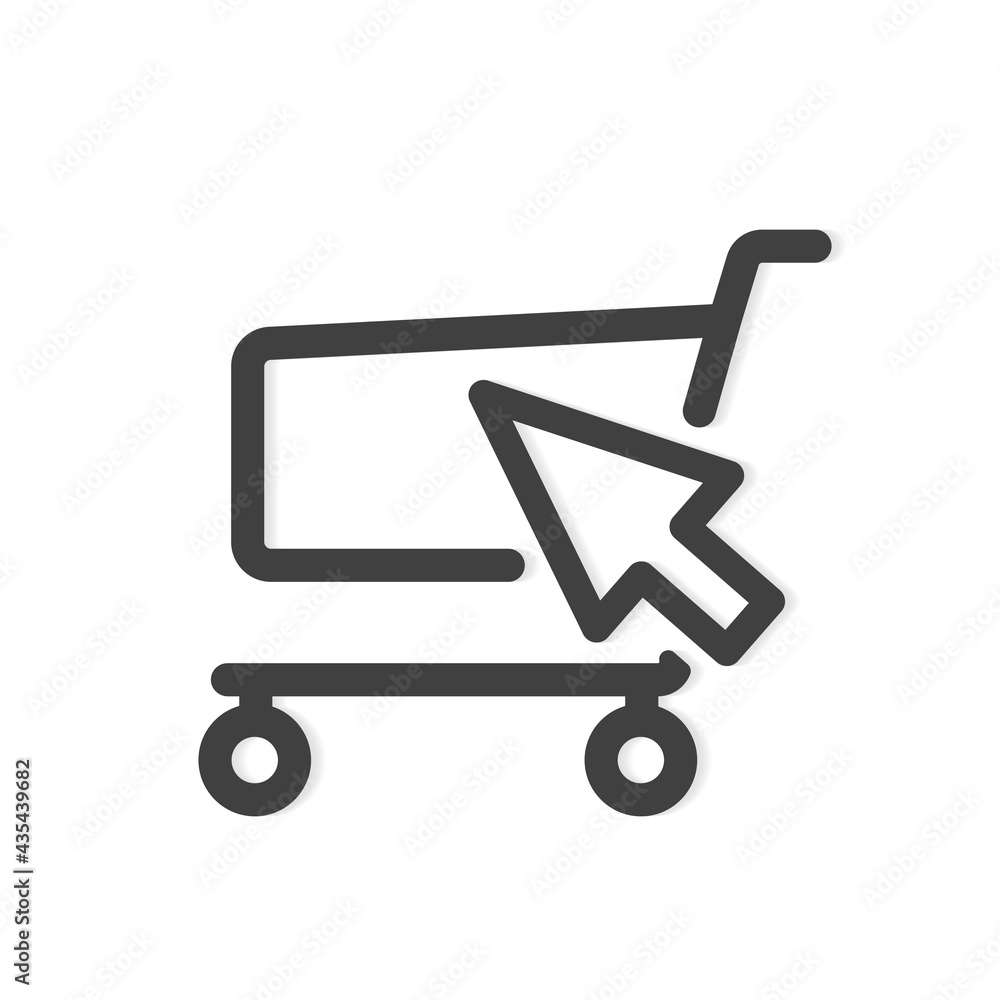 trolley with computer mouse pointer, concept of online shopping, e-commerce - vector illustration trolley with computer mouse pointer, concept of online shopping, e-commerce - vector illustration