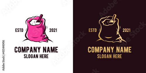 Vector logo template for flour production company.
Illustration of flour in a sack. 