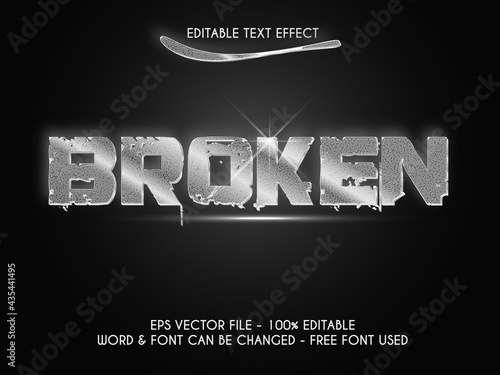 Silver text effect vector. Editable text effect broken style. Easy to edit.