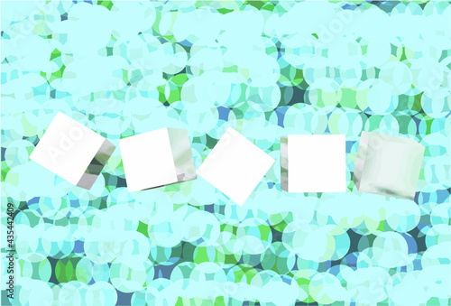 カラフルなアブストラクト円模様の中のメタリックな立方体・背景ベクターイラスト（ブルーグリーン系）