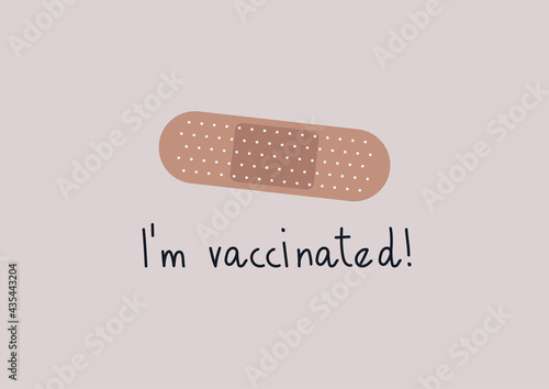I'm vaccinated, an emblem with an adhesive band-aid, coronavirus spread prevention