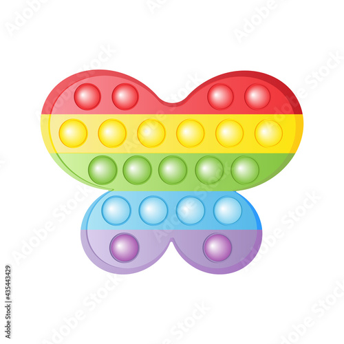New Antistress trendy toys fidget sensory pop it and simple dimple, butterfly shape. Colorful Silicone bubbles. Finger training for children and adults. Exotic decompression toys. Vector illustration