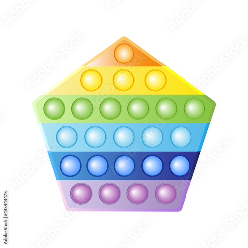 New Antistress trendy toys in shape of pentagon, fidget sensory pop it and simple dimple. Colorful Silicone bubbles. Finger training. Exotic decompression toys. Vector illustration