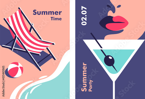 Summer party, vacation and travel concept. Vector flyer or poster design in minimalistic style.