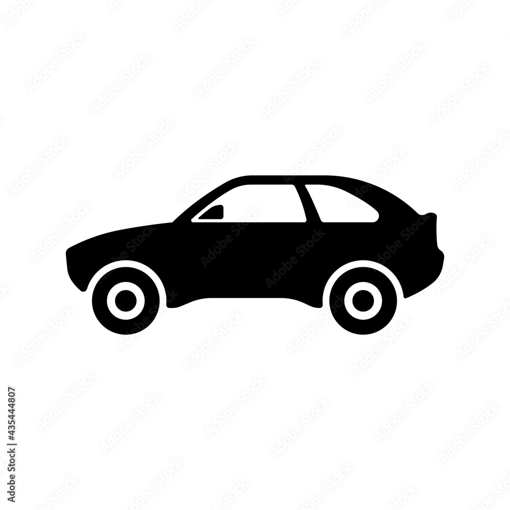 Car icon. Racing transport. Race. Black silhouette. Side view. Vector simple flat graphic illustration. The isolated object on a white background. Isolate.