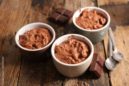 chocolate mousse on wood background