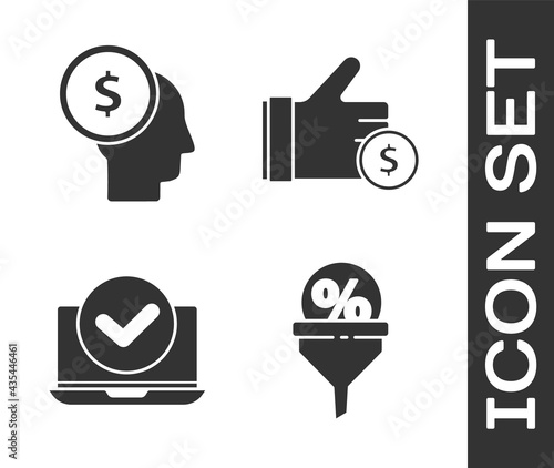 Set Lead management, Business man planning mind, Laptop and Hand holding coin icon. Vector