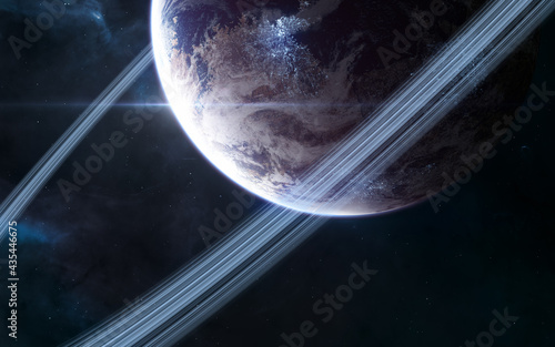 Inhabited planet in deep space. Beautiful cosmic landscape. Science fiction. Elements of this image furnished by NASA
