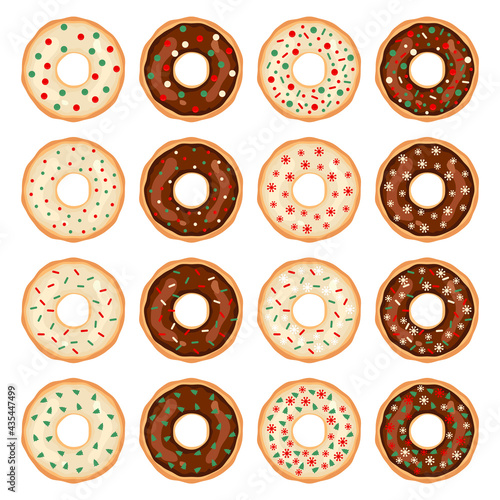 Set of Christmas donuts. Vector illustration.