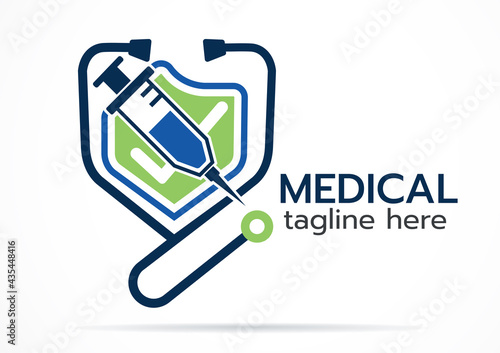 Medical Logo vaccine Design.Syringe Logo