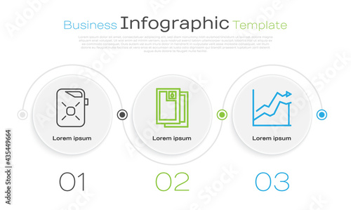 Set line Canister for motor oil, Barrel oil and Oil price increase. Business infographic template. Vector
