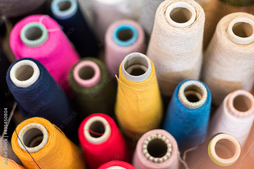 High angle background view of different colored cashmere yarns High angle background view of different colored cashmere yarns