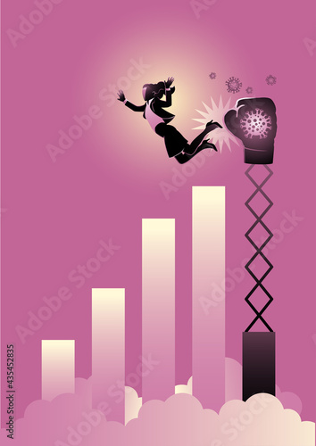 A Businesswoman being hit by a big boxing glove