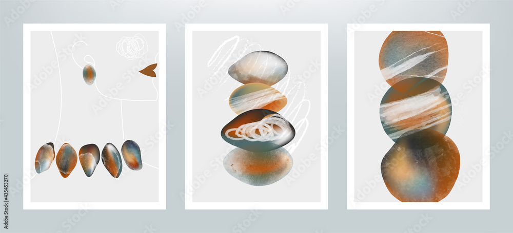 Abstract illustration with pebbles. Stones with different textures.	