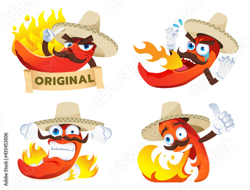 Chili cartoon character tasted a spicy from product's spiciness in Mexican style. Mascot for brands product concept design.