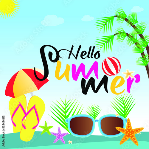 Say Hello to Summer poster, banner in trendy style. Lettering and colorful design for poster, card, invitation. Easy editable for design.