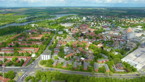 Aerial view of the city Lebenstedt in Salzgitter in Germany on a sunny day in spring. photo