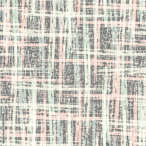 Abstract canvas textured vector seamless pattern background. Chalky beige pink backdrop with painterly etched stripes and coarse fibres. Blended layers weave effect. Burlap cotton woven style repeat.