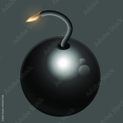 3d burning realistic bomb on a gray background. Stock illustration of explosives. Burning vector explosives.