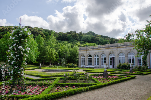 河津バガテル公園のバラとオランジェリーです。オランジェリーでは多目的のイベント空間として年間を通してレセプションや講演会、発表会など様々な催し物が企画されています。