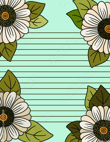 Beautiful Frame of Daisies Stationary with lines for Writing 