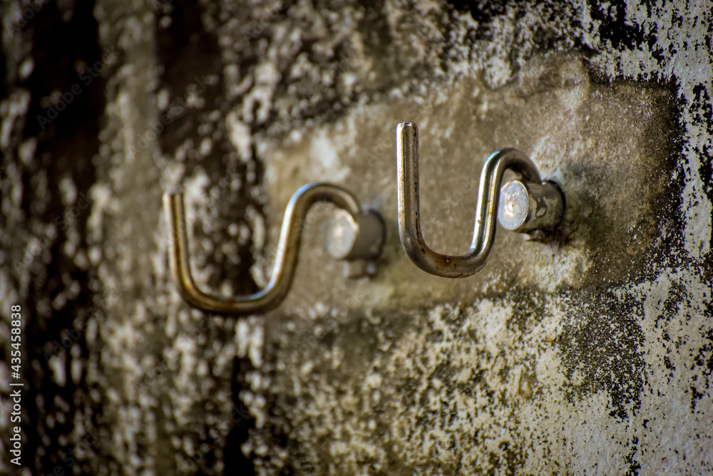 chrome-plated hammock hook anchored to the wall