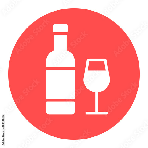Wine bottle and glasses vector white glyph icon