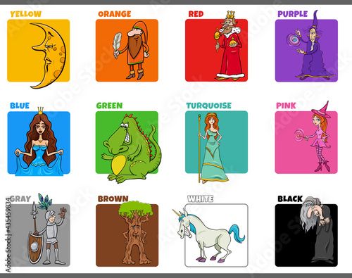 basic colors set with cartoon fantasy characters