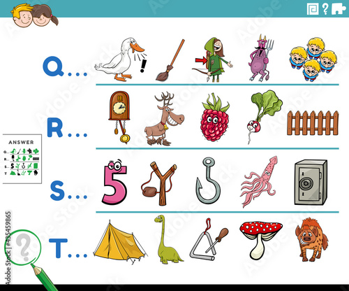 first letter of a word cartoon educational task for children photo