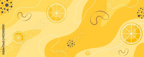 Abstract background with lemon slices and hand drawn shapes.