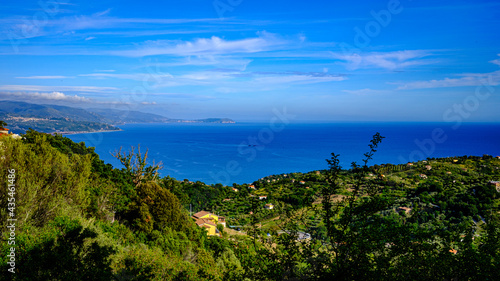 panorama of Cilento, Campania, Italy. Green hills and blue sea, Cilento gulf.