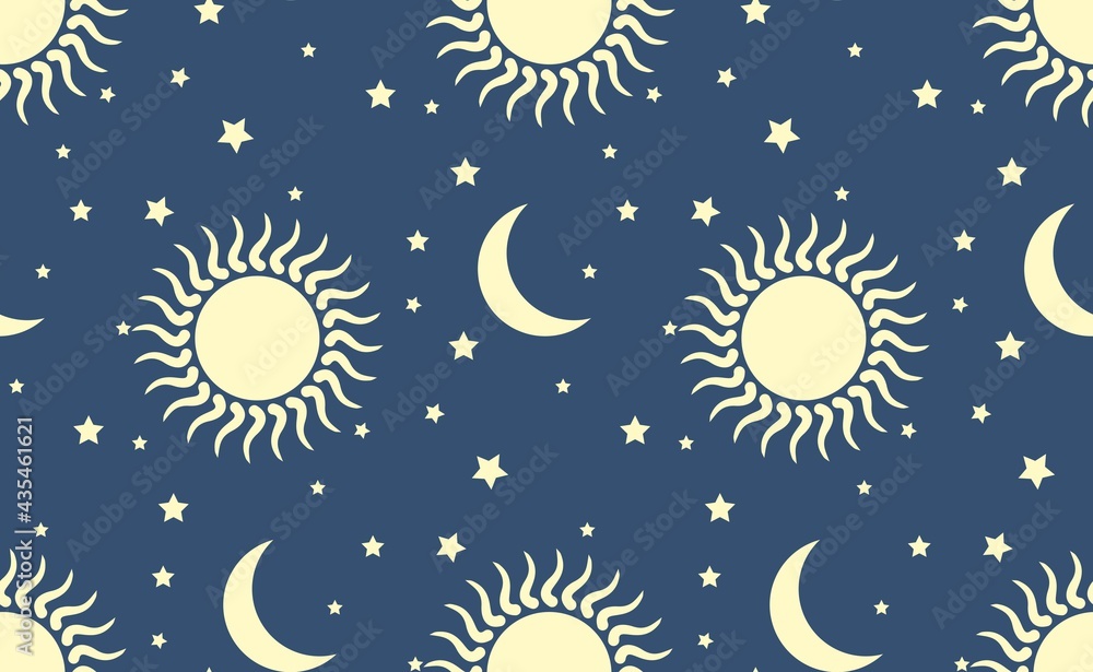 Seamless background with the sun and the moon. Stock Illustration ...