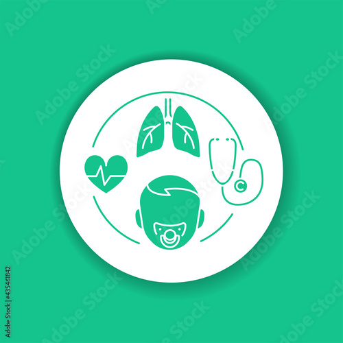 Pediatric pulmonology color glyph icon. Check and treatment respiratory