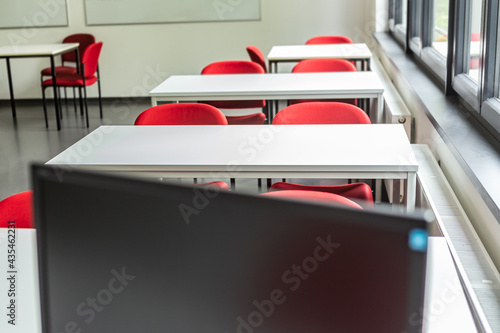 An empty classroom in a school photo