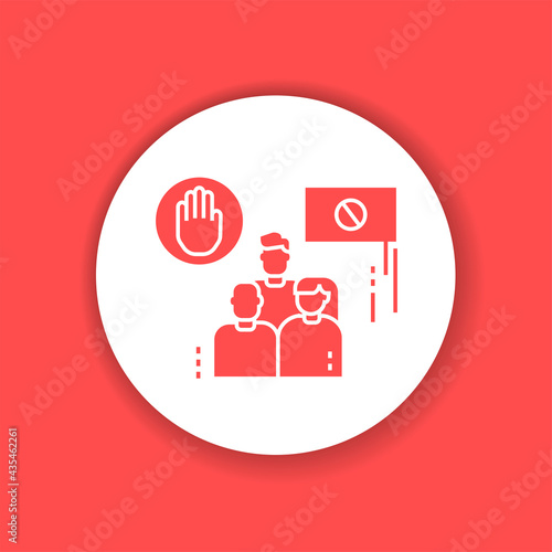 Boycott glyph color icon. Group of people strike.