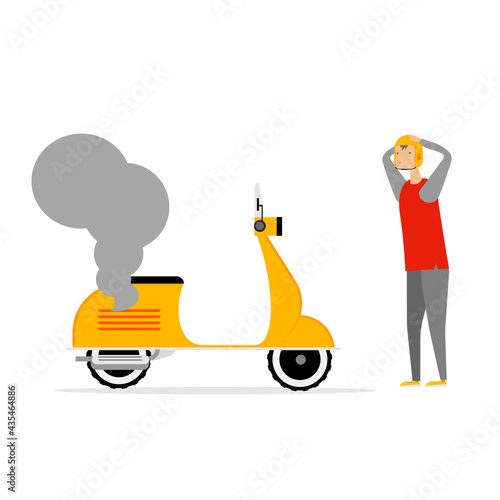 A scooter has overheated and burned.