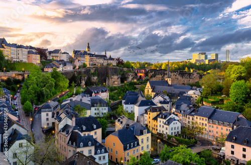 Foto Luxembourg City on a cloudy evening, cityscape from classic view location