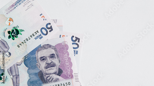 colombian money, fifty thousand pesos on white background photo