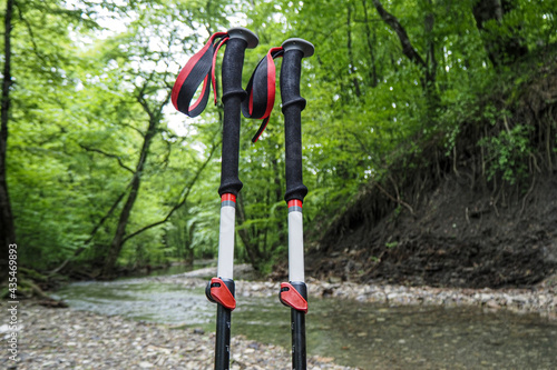 Trekking poles on the ruslereki near Novorossiysk