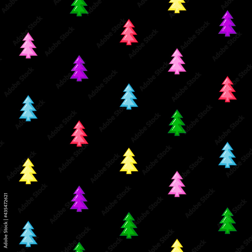 bright and joyful seamless pattern with multicolor trees isolated on the black background. Vector illustration bright and joyful seamless pattern with multicolor trees isolated on the black background. Vector illustration
