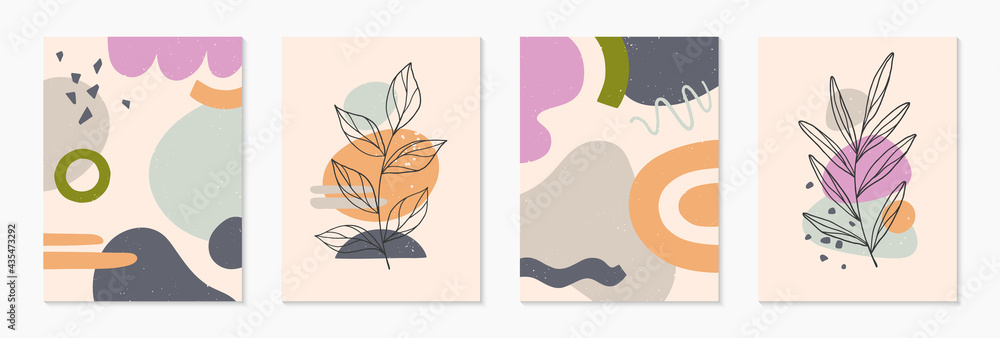 Bundle of modern abstract vector illustrations with organic various shapes and foliage line art.Minimalist art prints.Trendy artistic designs for banners;social media,invitations;branding,covers