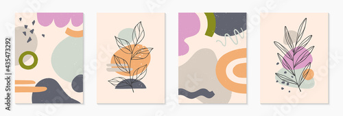 Bundle of modern abstract vector illustrations with organic various shapes and foliage line art.Minimalist art prints.Trendy artistic designs for banners social media invitations branding covers