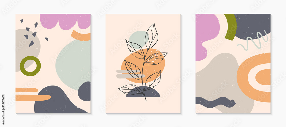 Set of modern abstract vector illustrations with organic various shapes and foliage line art.Minimalist art print.Trendy artistic designs for banners templates;social media,invitations;branding,covers