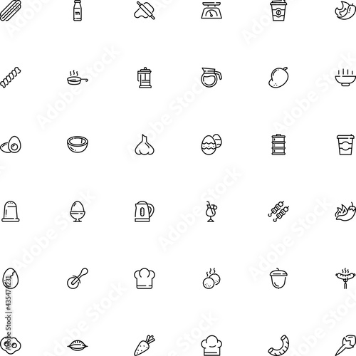 icon vector icon set such as: pastry, bottle, calcium, eggs, wooden, maker, exotic, scrambled, condiment, carrot isolated, professional, cut, animal, cochiglie, kilogram, cocktail, liquor, wear