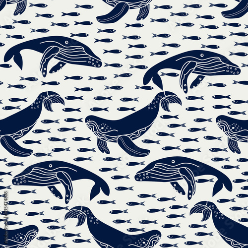seamless pattern with whale and fish