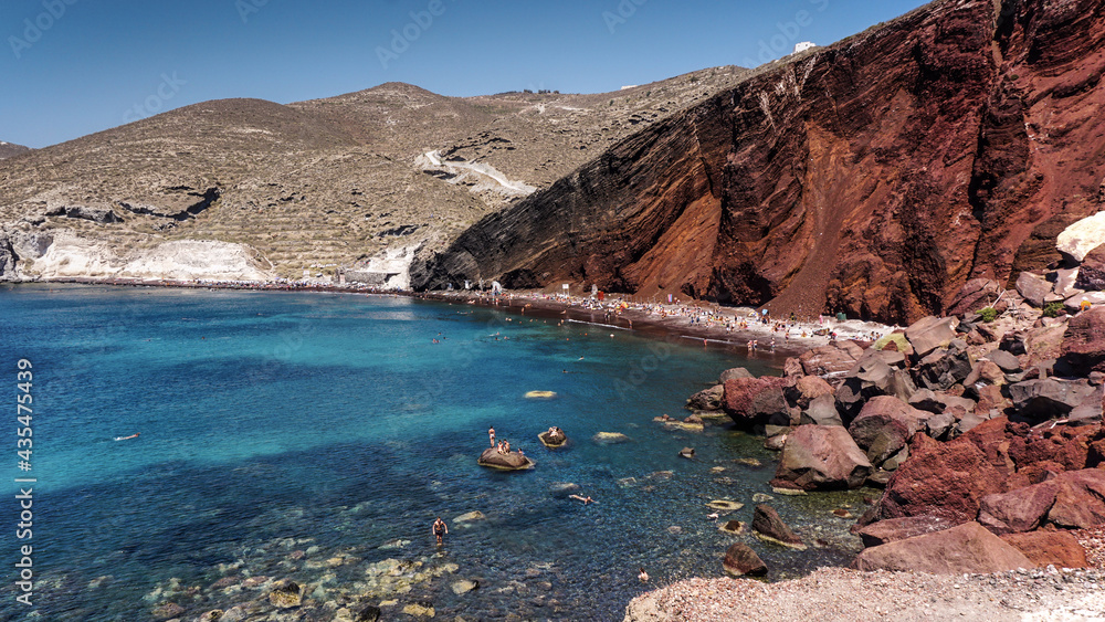 Red Beach is a volcanic sand beach on the Aegean island of Santorini. Red Beach is a volcanic sand beach on the Aegean island of Santorini.