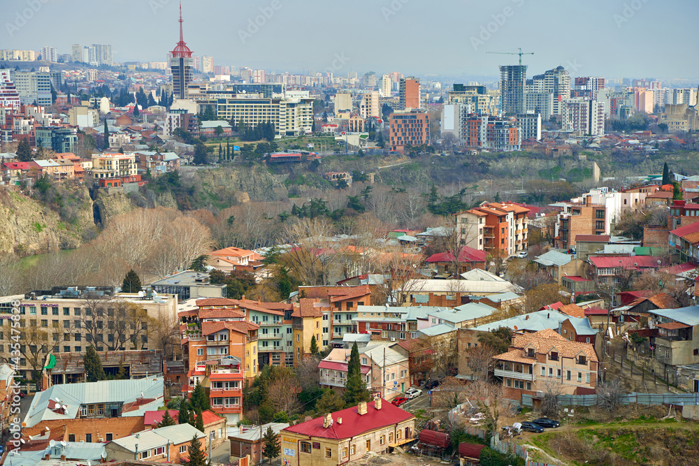 Panoramic view of Tbilisi, the capital of Georgia with old town and modern architecture