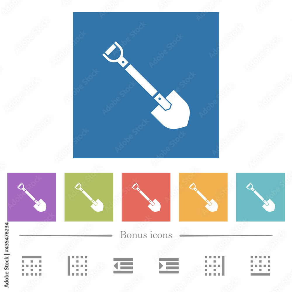 Naklejka premium Shovel flat white icons in square backgrounds