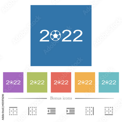 Soccer tournament 2022 flat white icons in square backgrounds